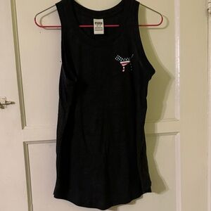 PINK Victoria's Secret Black Tank Top with American Flag Logo